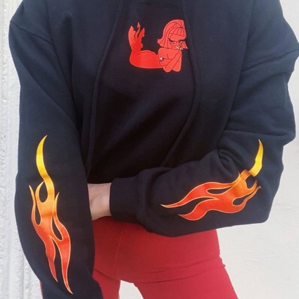 Valfré Lucy Flames Cropped Hoodie (black) size SMALL